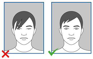 Von links nach rechts: 1. Augen nicht vollständig sichtbar, 2. vorschriftsgemäß