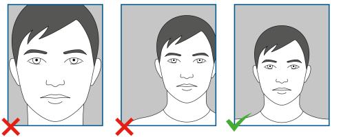 De gauche à droite : 1. tête incomplète sur la photo, 2. tête non centrée, 3. photo valable